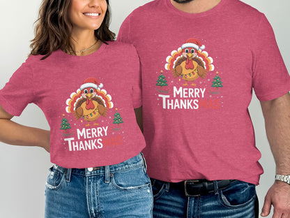 Festive Merry Thanks Christmas Turkey Graphic T-shirt product