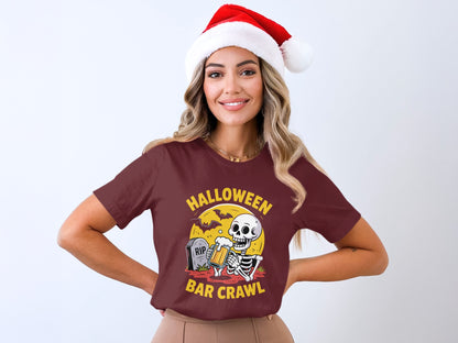 Halloween Bar Crawl Santa Hat Skeleton T-Shirt product