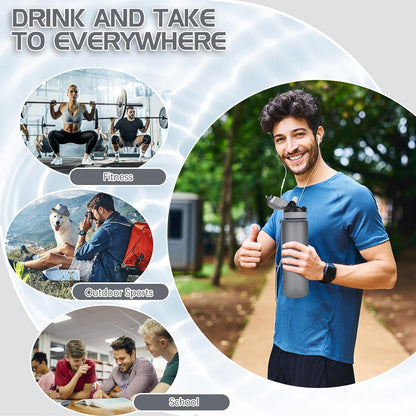 AOHAN 1 Litre Water Bottle with Leakproof Flip Lid BPA-Free Sports Drinking Bottle with Straw, Dishwasher Safe, Non-Toxic Water Bottle with Carry Strap