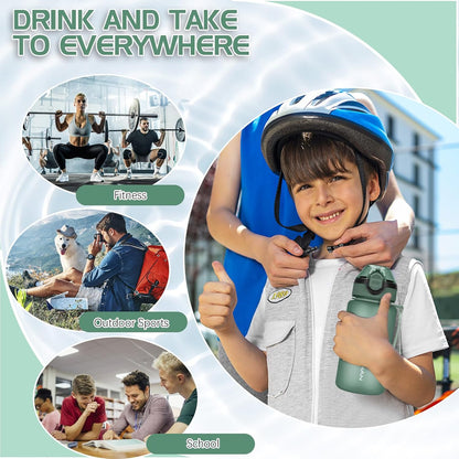 AOHAN 1 Litre Water Bottle with Leakproof Flip Lid BPA-Free Sports Drinking Bottle with Straw, Dishwasher Safe, Non-Toxic Water Bottle with Carry Strap