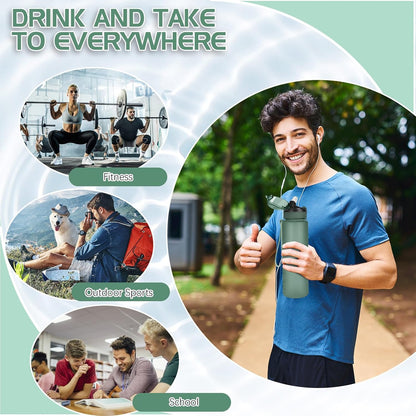 AOHAN 1 Litre Water Bottle with Leakproof Flip Lid BPA-Free Sports Drinking Bottle with Straw, Dishwasher Safe, Non-Toxic Water Bottle with Carry Strap