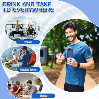 AOHAN 1 Litre Water Bottle with Leakproof Flip Lid BPA-Free Sports Drinking Bottle with Straw, Dishwasher Safe, Non-Toxic Water Bottle with Carry Strap