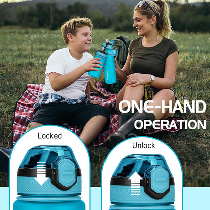 AOHAN 1 Litre Water Bottle with Leakproof Flip Lid BPA-Free Sports Drinking Bottle with Straw, Dishwasher Safe, Non-Toxic Water Bottle with Carry Strap
