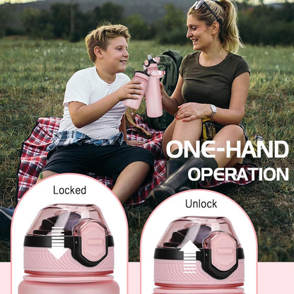 AOHAN 1 Litre Water Bottle with Leakproof Flip Lid BPA-Free Sports Drinking Bottle with Straw, Dishwasher Safe, Non-Toxic Water Bottle with Carry Strap