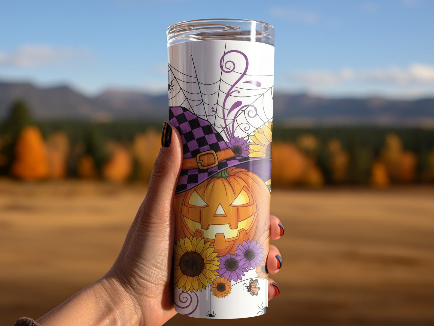 Halloween Pumpkin and Flowers Design Tumbler product type