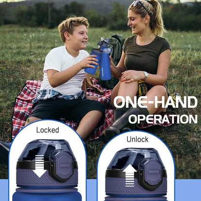 AOHAN 1 Litre Water Bottle with Leakproof Flip Lid BPA-Free Sports Drinking Bottle with Straw, Dishwasher Safe, Non-Toxic Water Bottle with Carry Strap