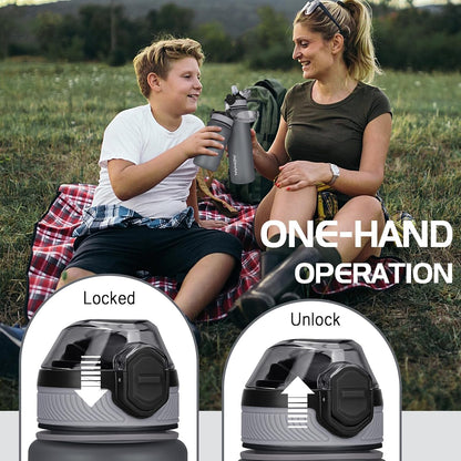 AOHAN 1 Litre Water Bottle with Leakproof Flip Lid BPA-Free Sports Drinking Bottle with Straw, Dishwasher Safe, Non-Toxic Water Bottle with Carry Strap