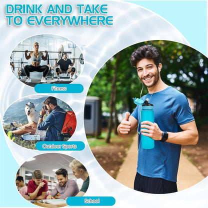AOHAN 1 Litre Water Bottle with Leakproof Flip Lid BPA-Free Sports Drinking Bottle with Straw, Dishwasher Safe, Non-Toxic Water Bottle with Carry Strap