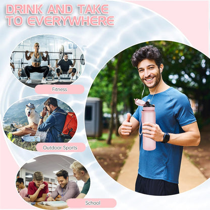AOHAN 1 Litre Water Bottle with Leakproof Flip Lid BPA-Free Sports Drinking Bottle with Straw, Dishwasher Safe, Non-Toxic Water Bottle with Carry Strap