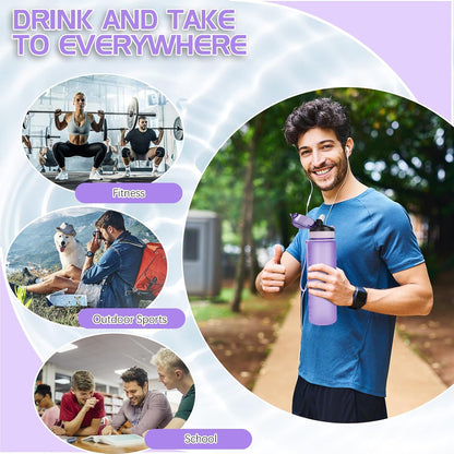 AOHAN 1 Litre Water Bottle with Leakproof Flip Lid BPA-Free Sports Drinking Bottle with Straw, Dishwasher Safe, Non-Toxic Water Bottle with Carry Strap