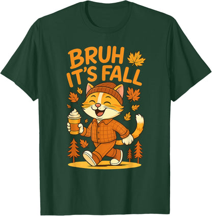 Bruh It’s Fall Funny Autumn Cat Shirt Pumpkin Spice Latte T-Shirt