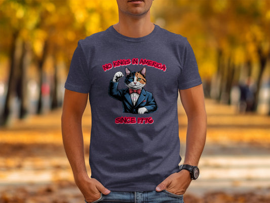 No Kings In America Patriotic Cat Graphic Design T-Shirt