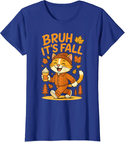 Bruh It’s Fall Funny Autumn Cat Shirt Pumpkin Spice Latte T-Shirt