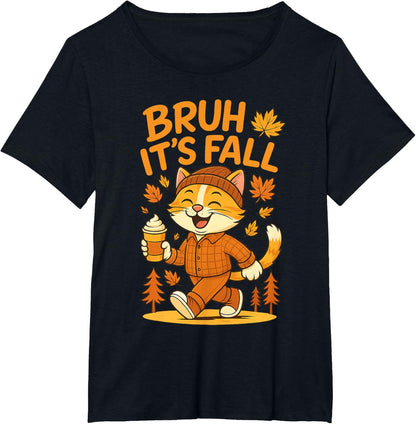 Bruh It’s Fall Funny Autumn Cat Shirt Pumpkin Spice Latte T-Shirt