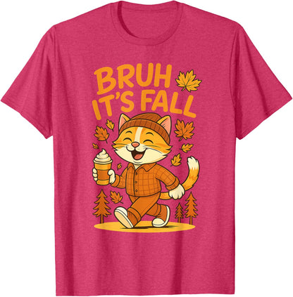 Bruh It’s Fall Funny Autumn Cat Shirt Pumpkin Spice Latte T-Shirt