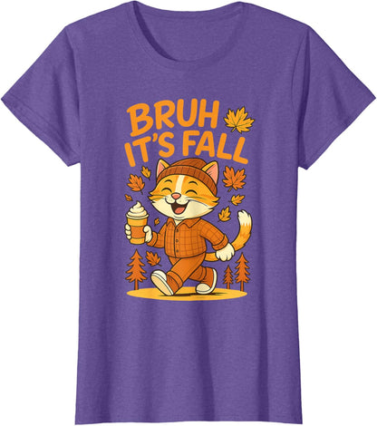 Bruh It’s Fall Funny Autumn Cat Shirt Pumpkin Spice Latte T-Shirt