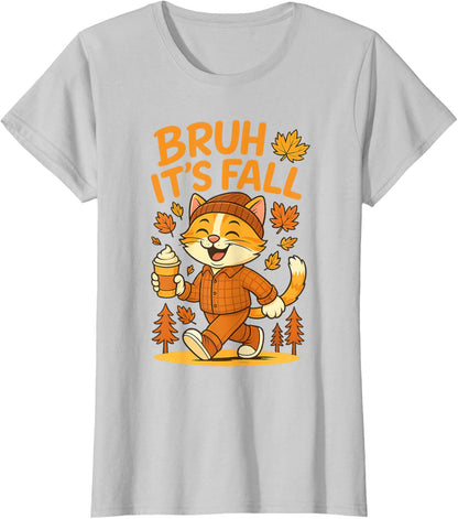 Bruh It’s Fall Funny Autumn Cat Shirt Pumpkin Spice Latte T-Shirt