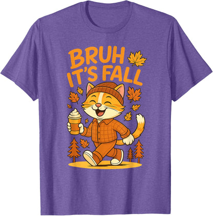 Bruh It’s Fall Funny Autumn Cat Shirt Pumpkin Spice Latte T-Shirt