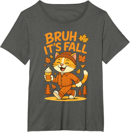 Bruh It’s Fall Funny Autumn Cat Shirt Pumpkin Spice Latte T-Shirt