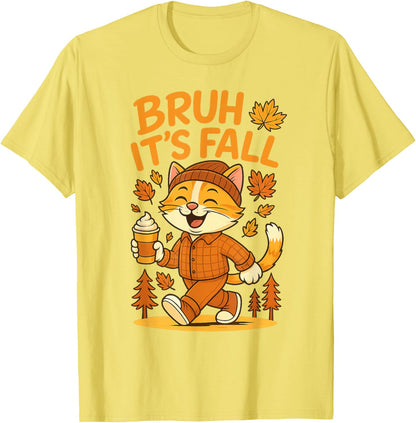 Bruh It’s Fall Funny Autumn Cat Shirt Pumpkin Spice Latte T-Shirt