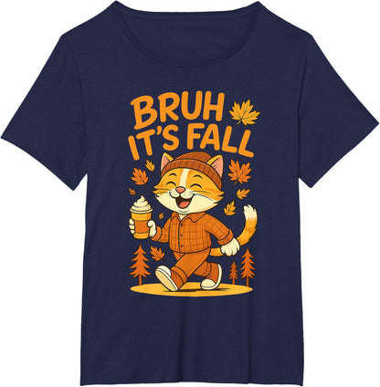 Bruh It’s Fall Funny Autumn Cat Shirt Pumpkin Spice Latte T-Shirt