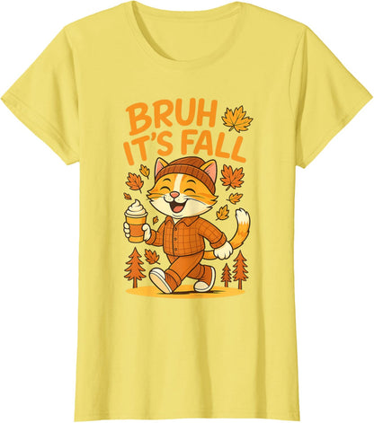 Bruh It’s Fall Funny Autumn Cat Shirt Pumpkin Spice Latte T-Shirt