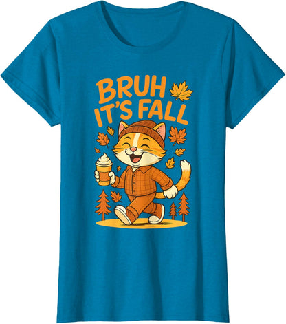 Bruh It’s Fall Funny Autumn Cat Shirt Pumpkin Spice Latte T-Shirt