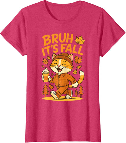 Bruh It’s Fall Funny Autumn Cat Shirt Pumpkin Spice Latte T-Shirt