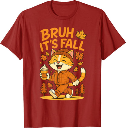 Bruh It’s Fall Funny Autumn Cat Shirt Pumpkin Spice Latte T-Shirt