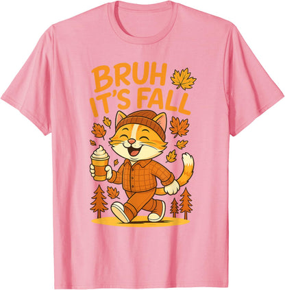 Bruh It’s Fall Funny Autumn Cat Shirt Pumpkin Spice Latte T-Shirt
