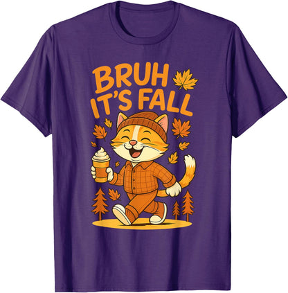 Bruh It’s Fall Funny Autumn Cat Shirt Pumpkin Spice Latte T-Shirt