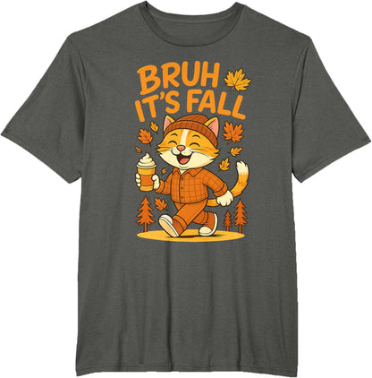 Bruh It’s Fall Funny Autumn Cat Shirt Pumpkin Spice Latte T-Shirt