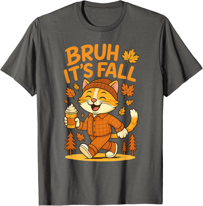 Bruh It’s Fall Funny Autumn Cat Shirt Pumpkin Spice Latte T-Shirt