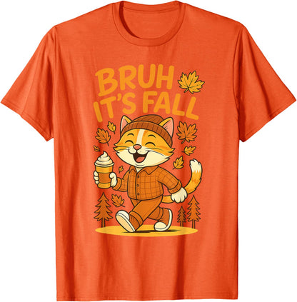 Bruh It’s Fall Funny Autumn Cat Shirt Pumpkin Spice Latte T-Shirt