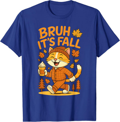Bruh It’s Fall Funny Autumn Cat Shirt Pumpkin Spice Latte T-Shirt