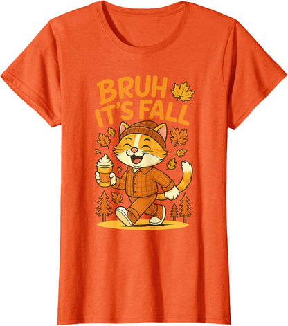 Bruh It’s Fall Funny Autumn Cat Shirt Pumpkin Spice Latte T-Shirt