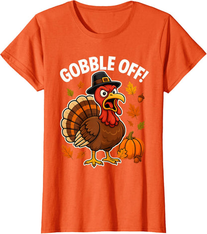 Gobble Off Angry Turkey Shirt Funny Thanksgiving Cartoon Tee T-Shirt