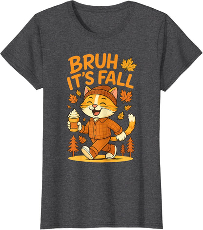 Bruh It’s Fall Funny Autumn Cat Shirt Pumpkin Spice Latte T-Shirt