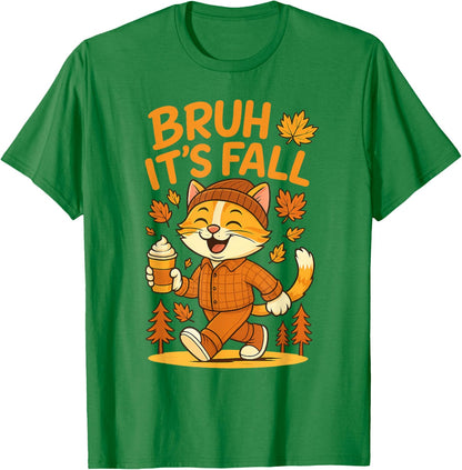 Bruh It’s Fall Funny Autumn Cat Shirt Pumpkin Spice Latte T-Shirt