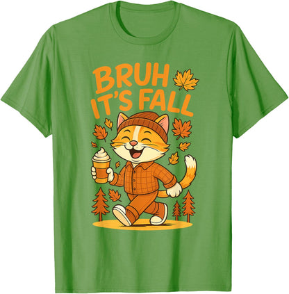 Bruh It’s Fall Funny Autumn Cat Shirt Pumpkin Spice Latte T-Shirt