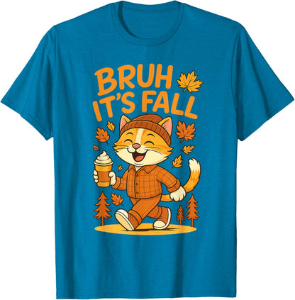 Bruh It’s Fall Funny Autumn Cat Shirt Pumpkin Spice Latte T-Shirt