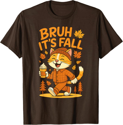 Bruh It’s Fall Funny Autumn Cat Shirt Pumpkin Spice Latte T-Shirt
