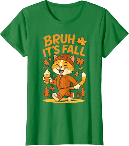 Bruh It’s Fall Funny Autumn Cat Shirt Pumpkin Spice Latte T-Shirt