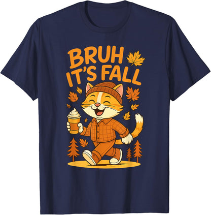 Bruh It’s Fall Funny Autumn Cat Shirt Pumpkin Spice Latte T-Shirt