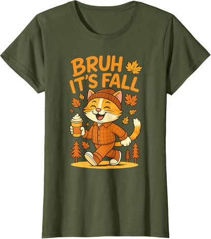 Bruh It’s Fall Funny Autumn Cat Shirt Pumpkin Spice Latte T-Shirt
