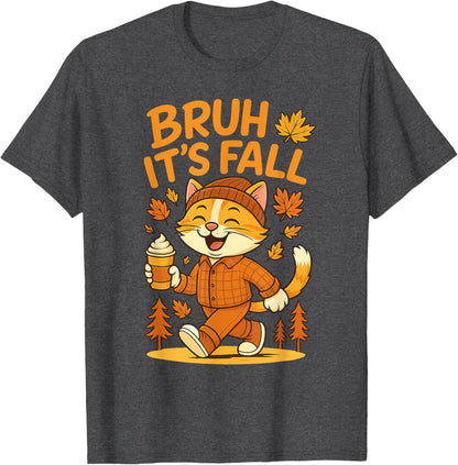 Bruh It’s Fall Funny Autumn Cat Shirt Pumpkin Spice Latte T-Shirt