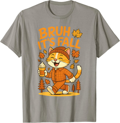 Bruh It’s Fall Funny Autumn Cat Shirt Pumpkin Spice Latte T-Shirt