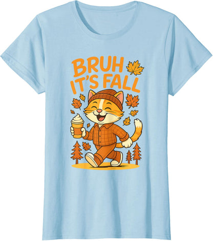 Bruh It’s Fall Funny Autumn Cat Shirt Pumpkin Spice Latte T-Shirt