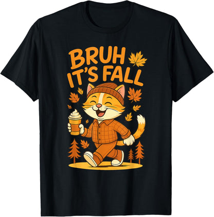 Bruh It’s Fall Funny Autumn Cat Shirt Pumpkin Spice Latte T-Shirt