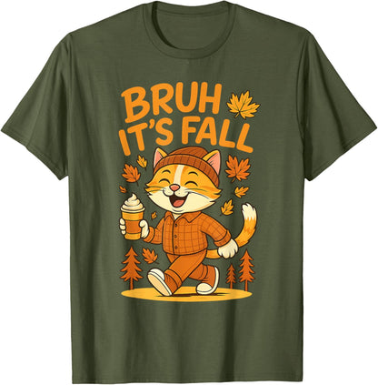 Bruh It’s Fall Funny Autumn Cat Shirt Pumpkin Spice Latte T-Shirt